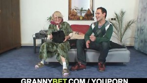 Lonely granny is pleasing an young stud