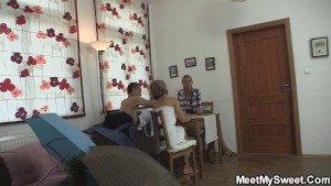 Old couple and teen oral 3some