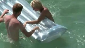 Voyeur caught sex in the water on an air mattress