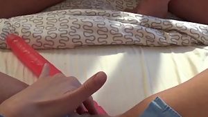 Close up mutual masturbation with dildo and cum on pussy